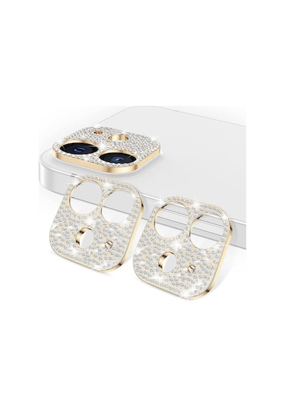Ally Apple Uyumlu iPhone 12 Mini Arka Kamera Taş İşlemeli Lens Koruyucu Gold