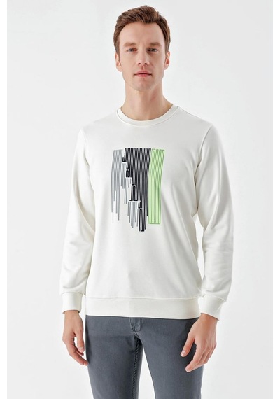 Slimfit Bisiklet Yaka Önü Baskılı 2 İplik Erkek Sweatshirt 001