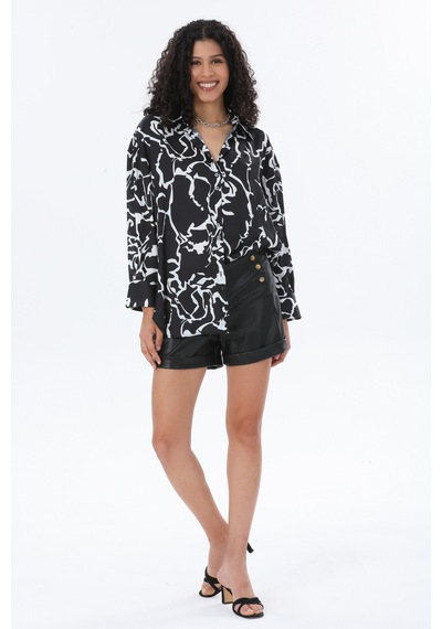 Pera Moda Oversize Saten Gömlek Mor