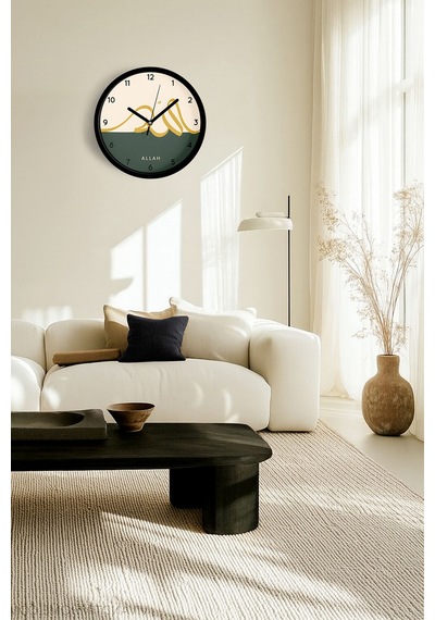 Allah Yazılı Modern İslami Modern Duvar Saati - 30cm - Önü Camlı Siyah Kasa - Sessiz Mekanizma-jh0619 Siyah