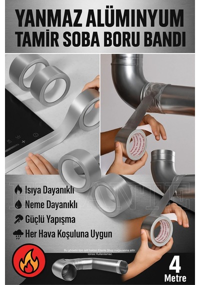 Yanmaz Aliminyum Tamir Soba Boru Bandı 4 Metre Aliminyum Folyo