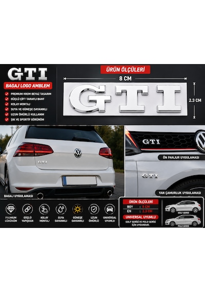 Volkswagen Golf Gtı Polo Gtı Bagaj Logo Amblem Krom Beyaz 0