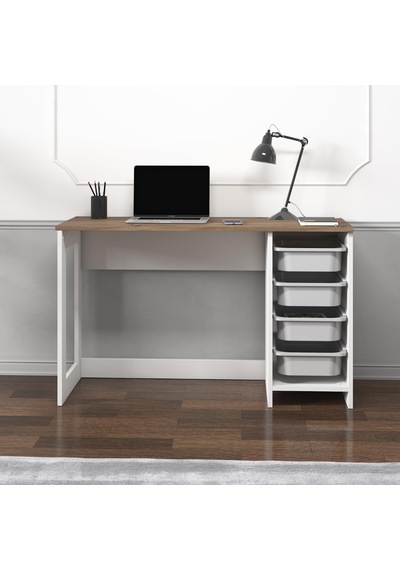 Hero Modern Çalışma Masası - 120 Cm, Beyaz/antik Ceviz Diğer