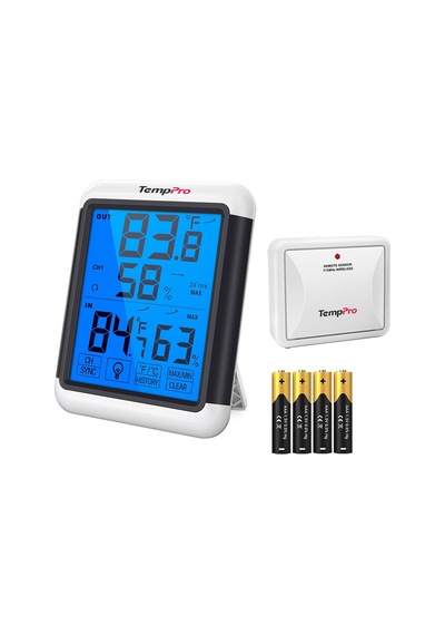 Thermopro Tp65 Dijital İç Ve Dış Mekan Termometre, Dokunmatik Işıklı Dev Ekran, Kablosuz Sensörlü Nem Ve Sıcaklık Ölçer