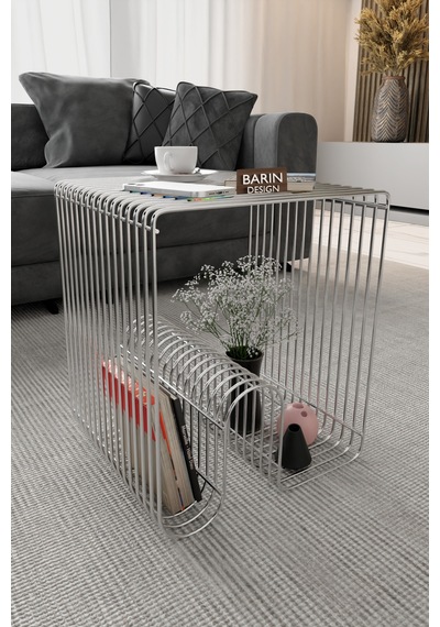 Modern Metal Tel Orta Sehpa Yan Sehpa Orta Sehpa Ve Dekoratif Salon Masası Gümüş