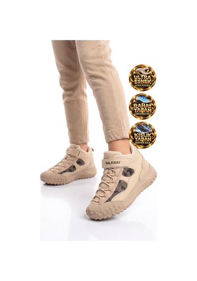Walkway Bej Cırt Bantlı Kauçuk Tabanlı Erkek Çocuk Sneaker Bot Nexo 2280