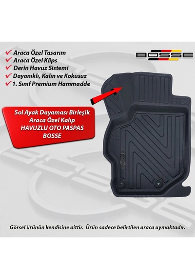Peugeot 301 Paspas Araca Özel 2012 2023 Arası BOSSE 3D Havuzlu Oto Paspas Paspas