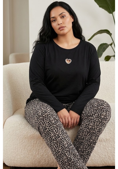 Siyah İnci Pamuklu Likralı Büyük Beden Battal Boy Örme Pijama Takım 26240886 Siyah