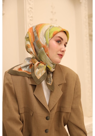 Silk Home Olinda İpek Eşarp 47001-09 Kamuflaj, Somon, Yeşil, Haki, Gri