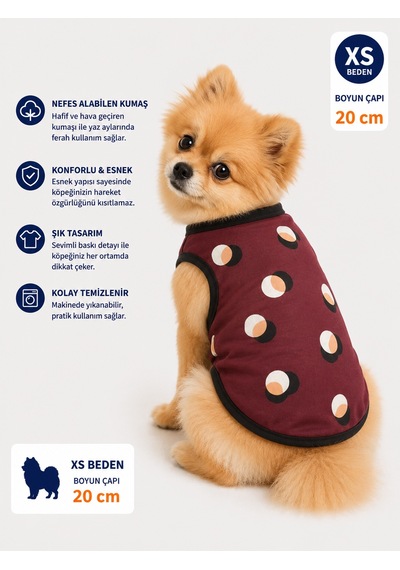 Köpek Tişörtü Xs Beden Boyun Çapı 20 Cm Puantiye Desenli Kolsuz Atlet - Bordo Köpek Tişörtü Xs Beden Boyun Çapı 20 Cm Puantiye Desenli Kolsuz Atlet - Bordo