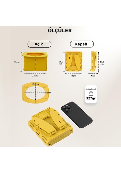 Katlanabilir Lazımlık, Portatif Seyahat Tipi Taşınabilir Çocuk Tuvaleti, 327 G, Sarı Çok renkli