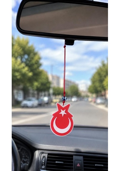 Araba Dikiz Ayna Süsü Türk Bayrağı Çift Taraflı Cam Nazar Boncuklu Kapı Süsü Ev Dekorasyonu