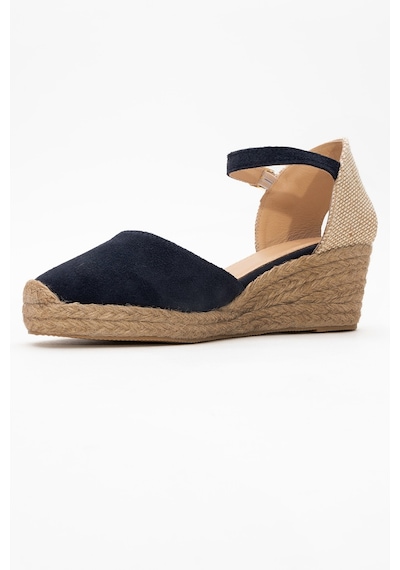 Luvishoes Luvi Shoes Aldea Lacivert Süet Hakiki Deri Kadın Dolgu Topuk Sandalet Lacivert