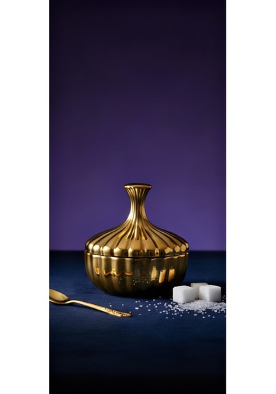 Elta Collection Titanyum Gold Kaplama Cam Şekerlik Lokumluk, Reçellik, Sunumluk 13 Cm Altın
