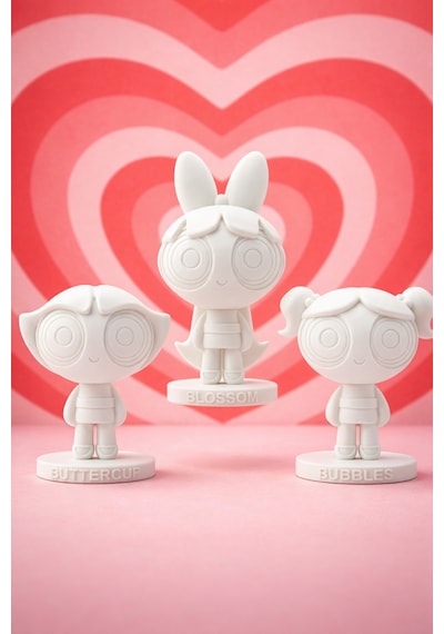 Powerpuff Girls Boyanabilir 3'lü Figür Seti Çocuklar İçin Eğitici Aktivite 6 Renk Boya - 2 Fırça