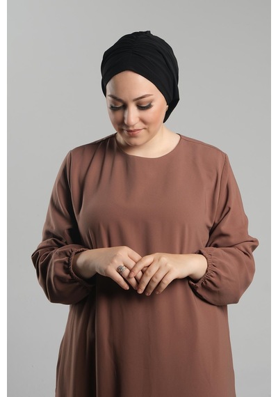 Hürrem Bone Siyah Pratik Hazır Geçmeli Tesettür Bone Sandy Büzgülü Salaş 2119 01 Siyah