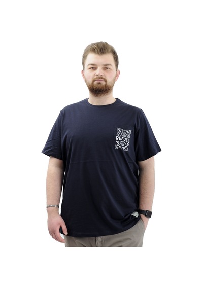 Mode Xl Büyük Beden Erkek Tişört Bisiklet Yaka Baskılı Cep Detaylı T-shirt Refuel U24053 Lacivert Lacivert