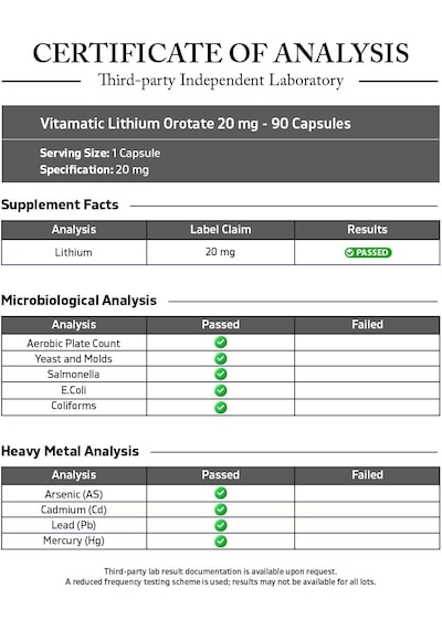 Vitamatic, Lithium Orotate, 20 Mg 90 Kapsül