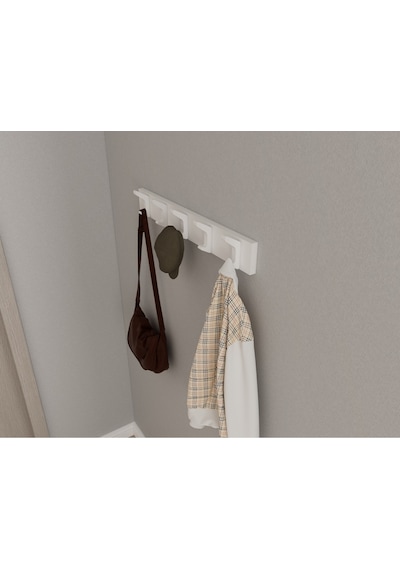 Hepsi3boyutlu Modern Duvar & Kapı Kanca Askılık - 5 Adet Beyaz Kanca Askılık - Model No : 2 Beyaz