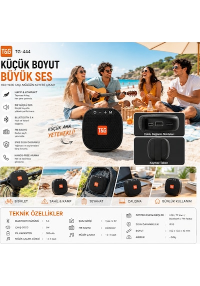 Triline Tg-444 Kablosuz Bluetooth Hoparlör Bisiklet Uyumlu Taşınabilir Outdoor Speaker Fm Radyo Usb/tf Kart Destekli