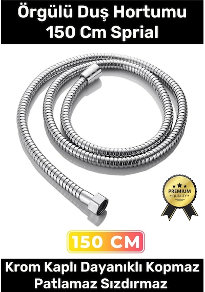 Premium Krom Kopmaz Patlamaz Sızdırmaz Bükülme Dayanıklı Bağlantı Örgülü 150 Cm Sprial Duş Hortumu Çok Renkli
