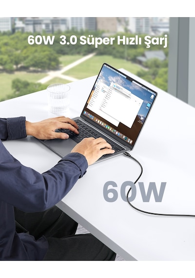 Ugreen Usb-c 60w 3a Qc Pd Hızlı Şarj Kablosu, 0,5 Metre, Siyah, 50996 Standart