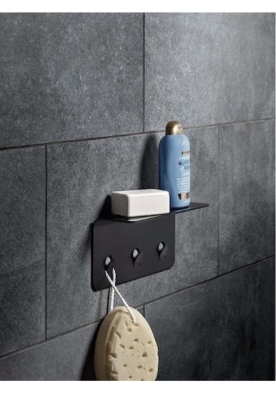 Modern Paslanmaz Metal Duş Rafı, Duş Düzenleyici, Banyo Rafı, Bayno Şampuanlık Siyah Siyah
