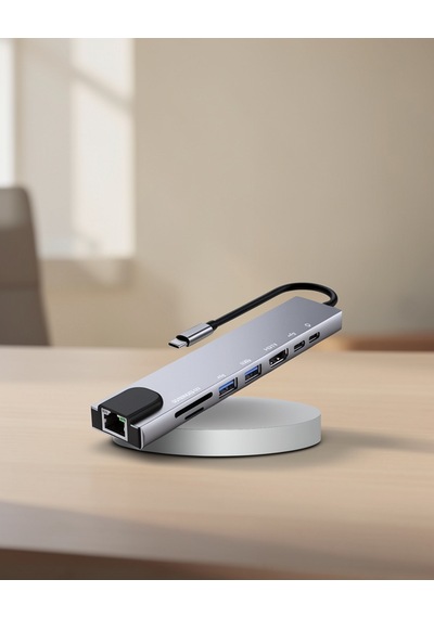 8 Port Type-c Çoklayıcı Apple Macbook Uyumlu Tf Sd Kart Dönüştürücü 0