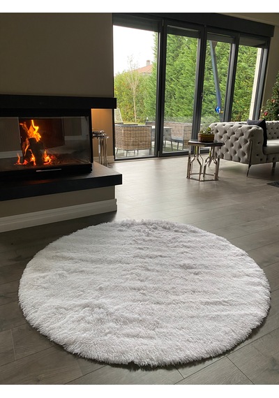 Tavşan Beyaz Yumuşak Dokulu Peluş Halı Yuvarlak