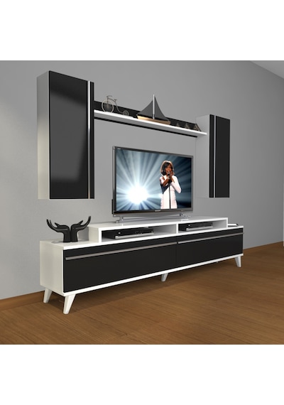 Decoraktiv Ekoflex 7 Mdf Retro Tv Ünitesi Tv Sehpası Beyaz - Siyah
