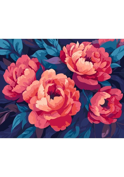 Sayılarla Boyama Numaralı Tuval Seti Boya Fırça Dahil 40x50 Cm Pembe Şakayıklar