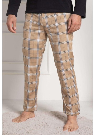 Mecit Pijama Mecit 3053 Erkek Siyah Ekoseli Büyük Beden Pijama Takımı Siyah