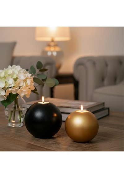 Dekoratif Siyah Gold Renkli 2li Ev,ofis Hediyelik Modern Dekor Obje Seti Tealight Mumlar Dahildir