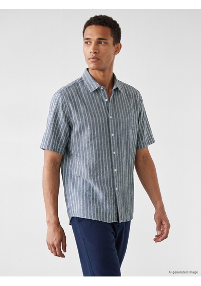 Lcw Vision Mavi Regular Fit Çizgili Desenli Erkek Gömlek