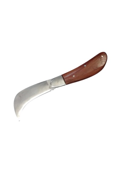 Bursa Çelik Eğri Bağ / Kablo / Aşı Çakısı, Ahşap Saplı - 22 Cm Tdrtr