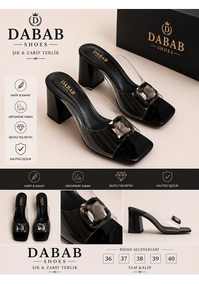 Dabab Shoes Andy Kadın Şeffaf Bantlı Taş Tokalı Kare Burunlu Siyah 7 Cm Kalın Topuklu Terlik Dabab Shoes Andy Kadın Şeffaf Bantlı Taş Tokalı Kare Burunlu Siyah 7 Cm Kalın Topuklu Terlik