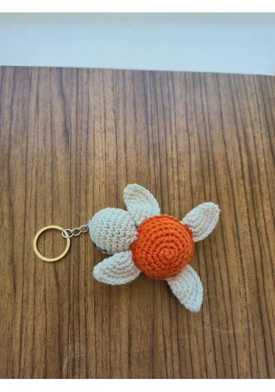 Kaplumbağa Anahtarlık 3 Adet Amigurumi Beyaz - Turuncu