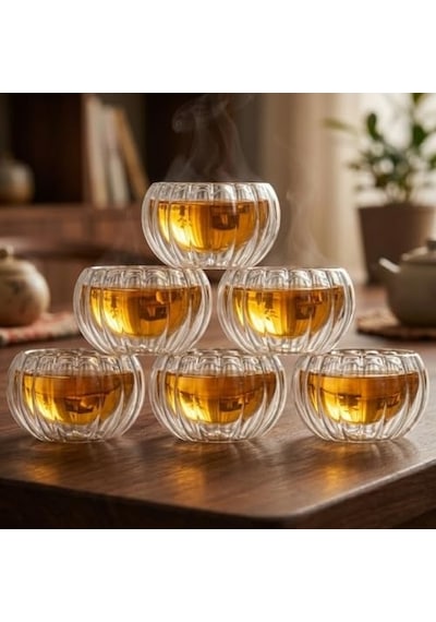Cam Sosluk 6'li Set - Şeffaf Çift Cidarlı Cam Sunum Kapları Diğer