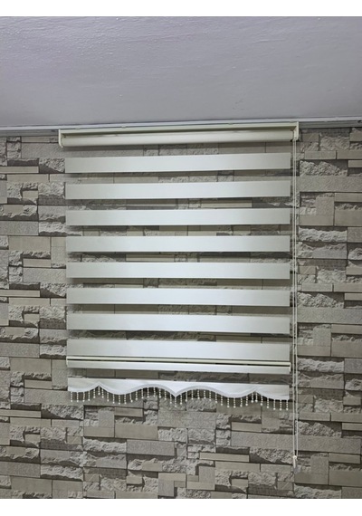 Bambu Acık Krem Renk Zebra Perde (Etek Boncuklu)