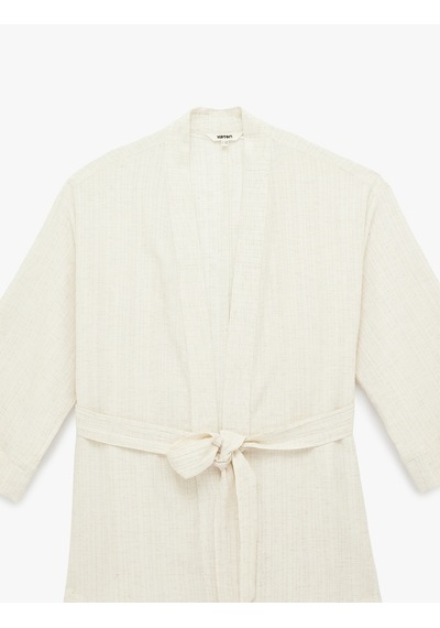 Koton Uzun Kollu Viskon Karışımlı Kuşaklı Kimono Bej 6sak50022uw Ekru