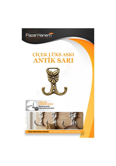 Çiçek Askı Lüks Vestiyer Duvar Dolap Elbise Askısı Antik Sarı