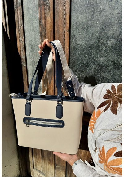 Just Polo Kadın Yeni Sezon Büyük Boy 3 Bölmeli Lüks El Ve Omuz Çantası Shoulder Bag Taş - Lacivert