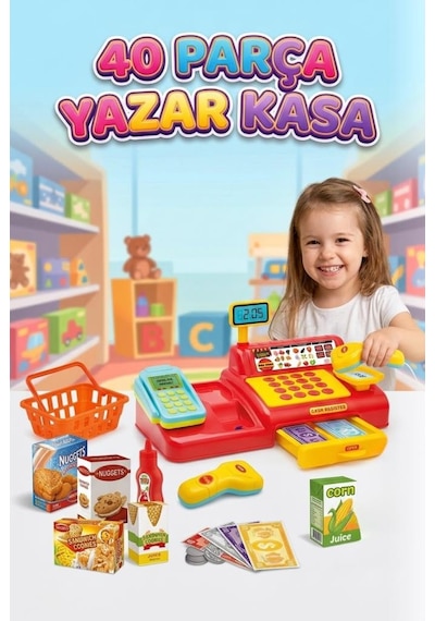40 Parça Yazar Kasa Küçük Kasiyerler İçin Zengin İçerikli Eğitici Yazar Kasa Oyun Seti