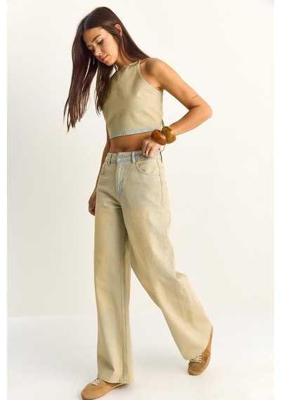 Shade Kadın Boyundan Bağlamalı Crop Top Wide Leg Pantolon Denim Alt-üst Takım 26089 60286151 - Buğday Çok Renkli Shade Kadın Boyundan Bağlamalı Crop Top Wide Leg Pantolon Denim Alt-üst Takım 26089 60286151 - Buğday Çok Renkli