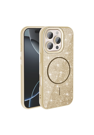 Apple, Uyumlu iPhone 16 Pro Max Kılıf M-safe Şarj Özellikli Parlayan Simli Zore Okso Kapak Gold