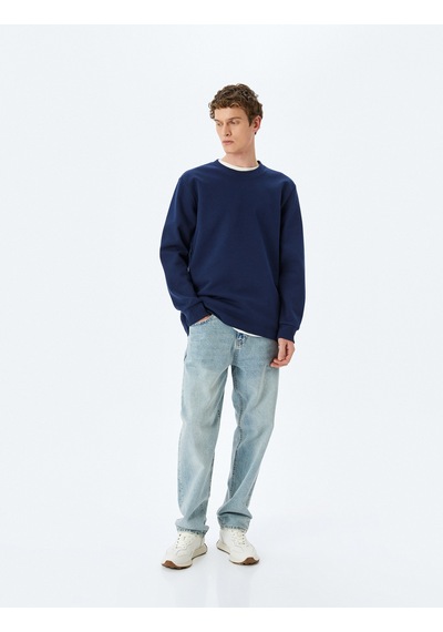 Koton Bisiklet Yaka Pamuklu Basic Sweatshirt Lacivert 5sam70008mk Lacivert