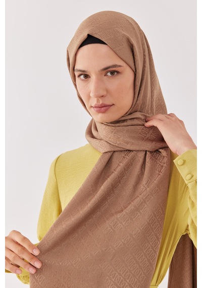 Mirsoy Scarf Halka Desen Parlak Jakar Şal - Vizon Açık Vizon