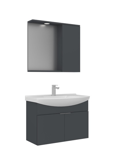 Orka Purus 80 Cm Mat Antrasit Spot Aynalı Banyo Dolabı Takım Asma Antrasit