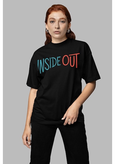 Sevbano Çizgi Film Insiide Out Baskılı Unisex Oversize Ters Yüz Tişört Siyah