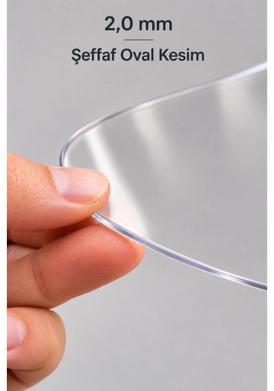 İzen 2,0 Mm Şeffaf Oval Pvc Masa Örtüsü Düz Kenarlı Yarım Daireli Masa Koruyucu 110 X 120 Cm